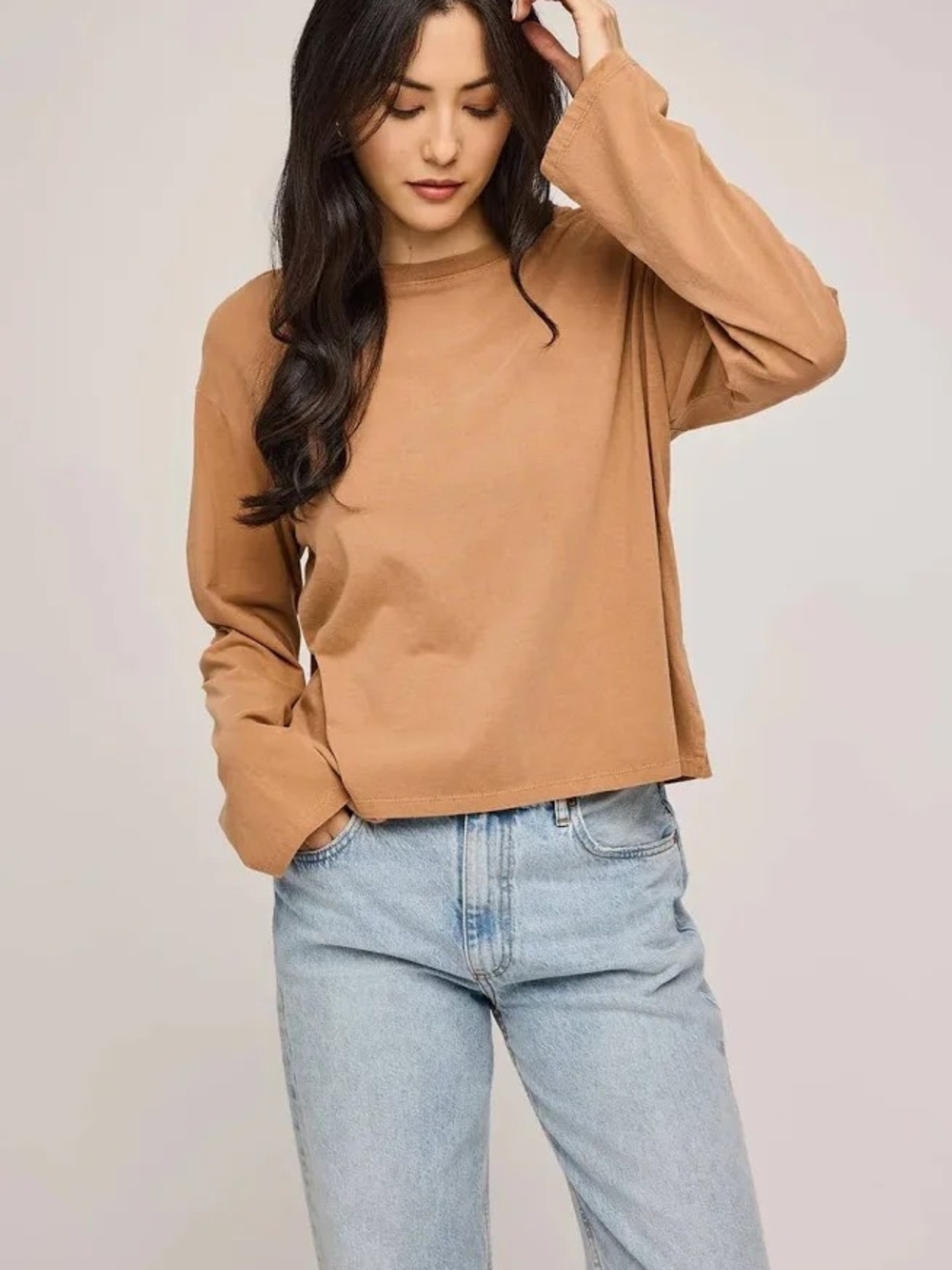 Gentle Fawn (Naomi) Relaxed Long Sleeve Crewneck Top - Cork Brown